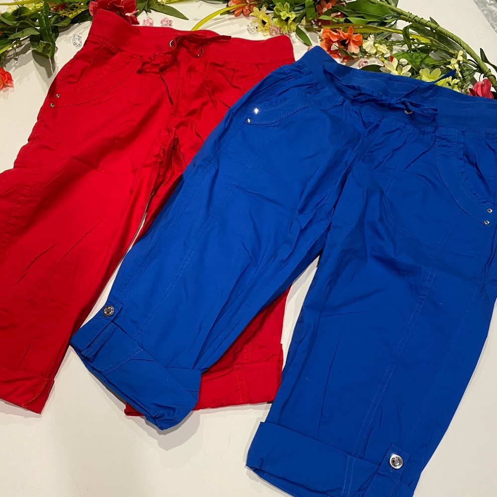 2 pair Capris Christopher and Banks Red & Blue Capri 4